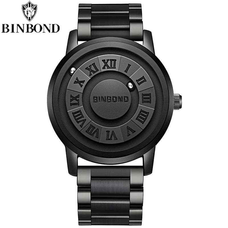 BINBOND Luxury Magnetic Men's Watch – Stainless Steel, Waterproof, Hollow Design