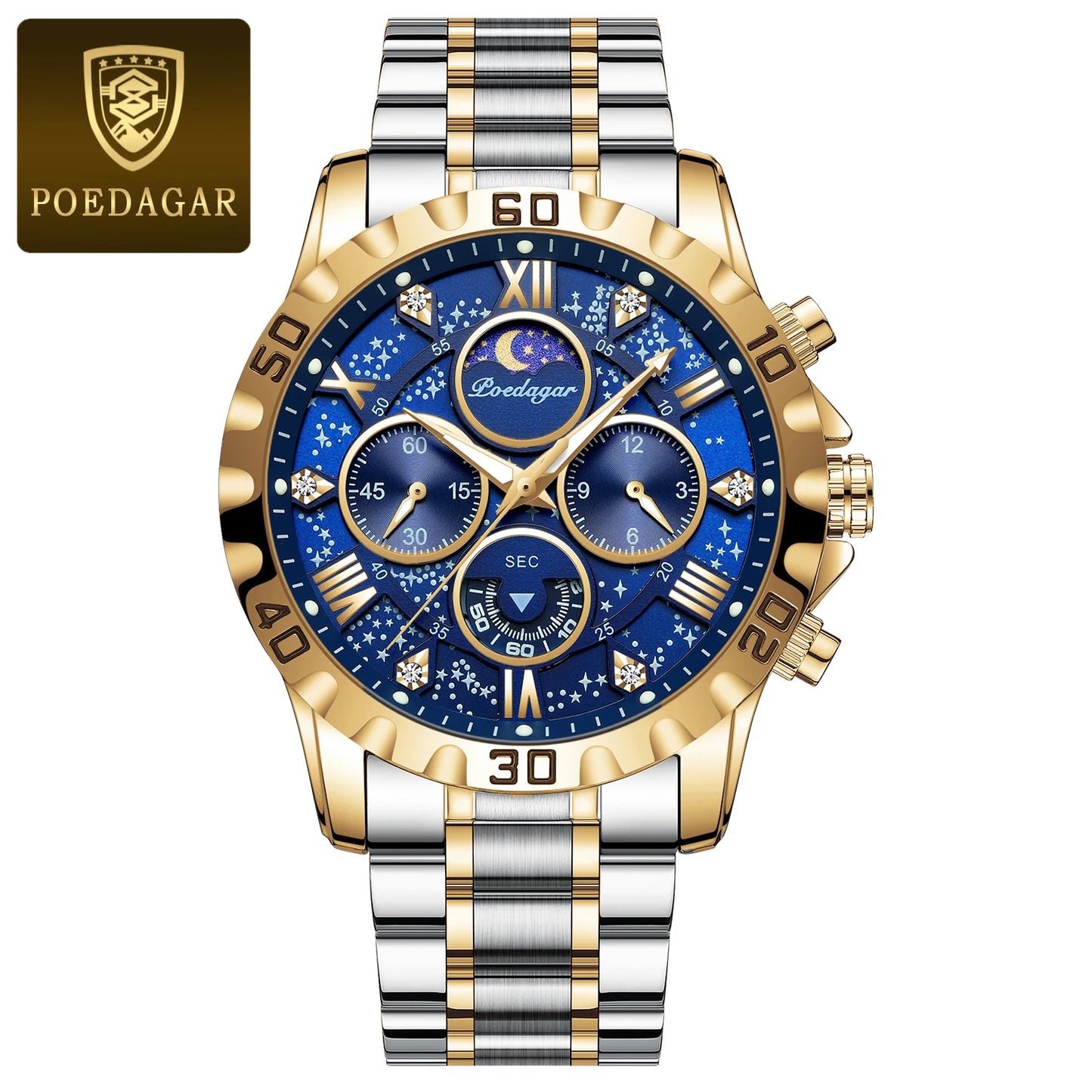 POEDAGAR Luxury Men's Watch – Waterproof Quartz Chronograph, Luminous Steel Sports Watch