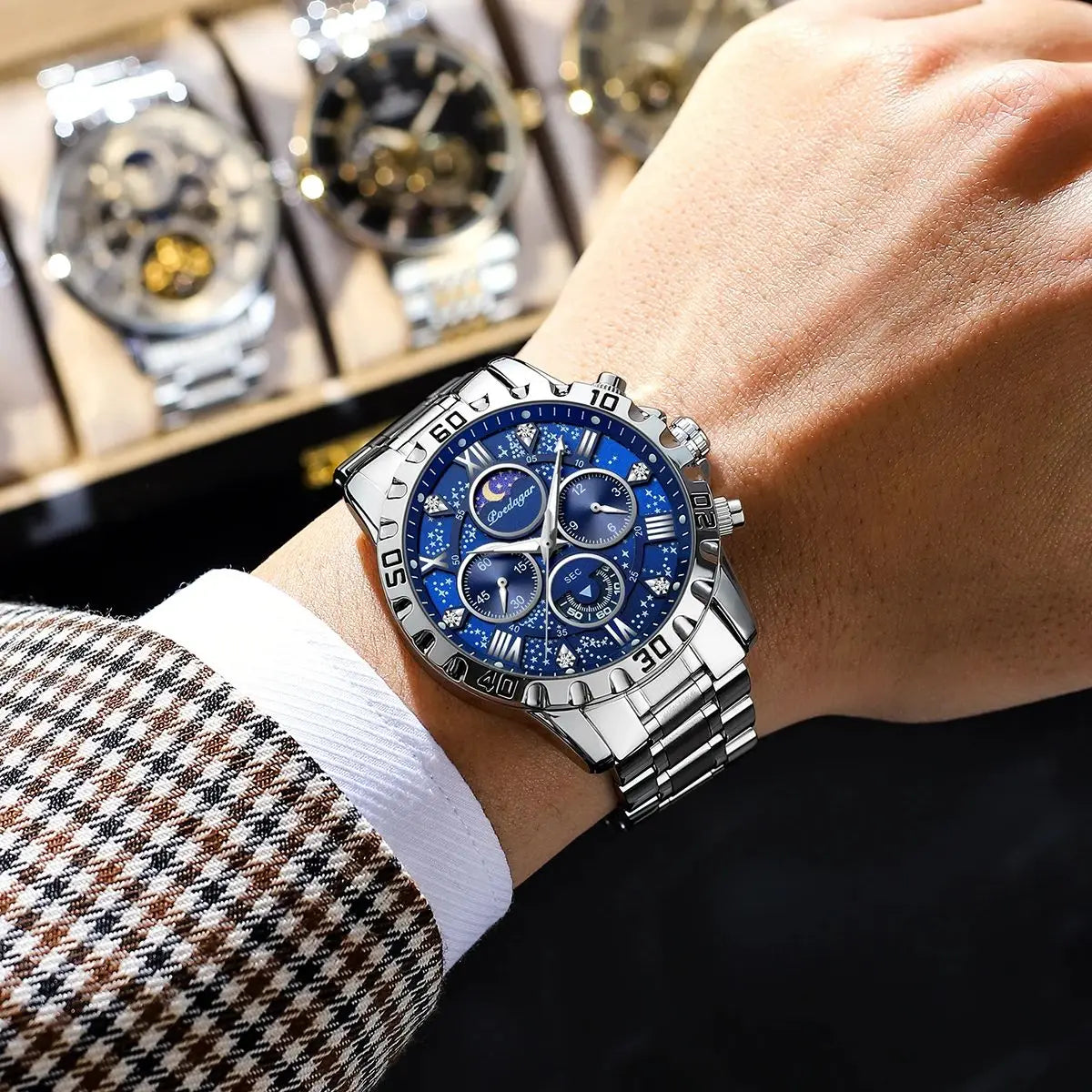 POEDAGAR Luxury Men's Watch – Waterproof Quartz Chronograph, Luminous Steel Sports Watch