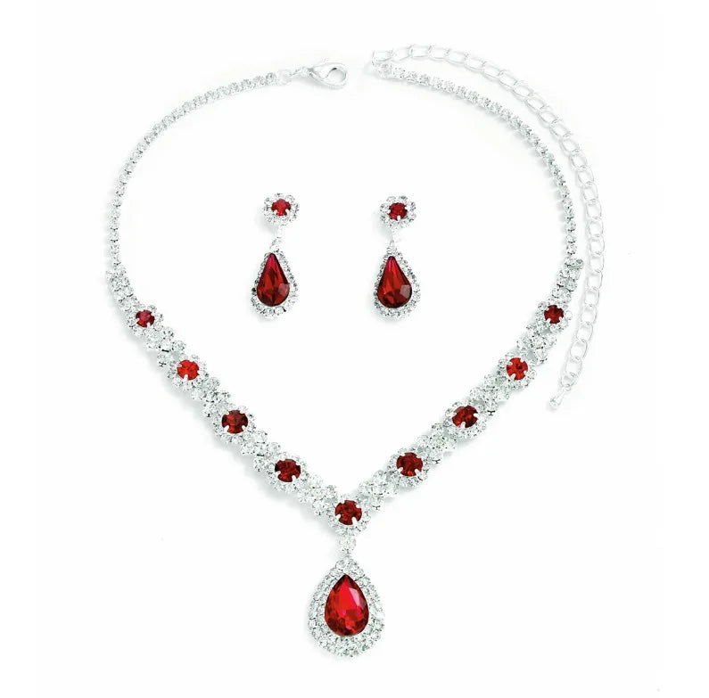 Elegant 3-Piece Crystal Droplet Necklace & Earrings Set for Women | Wedding & Evening Dress Jewelry