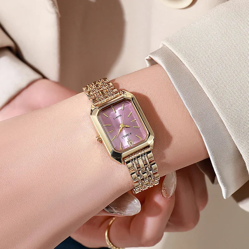 2025 Hot Luxury Women’s Stainless Steel Square Watch – Fashionable Quartz Gift