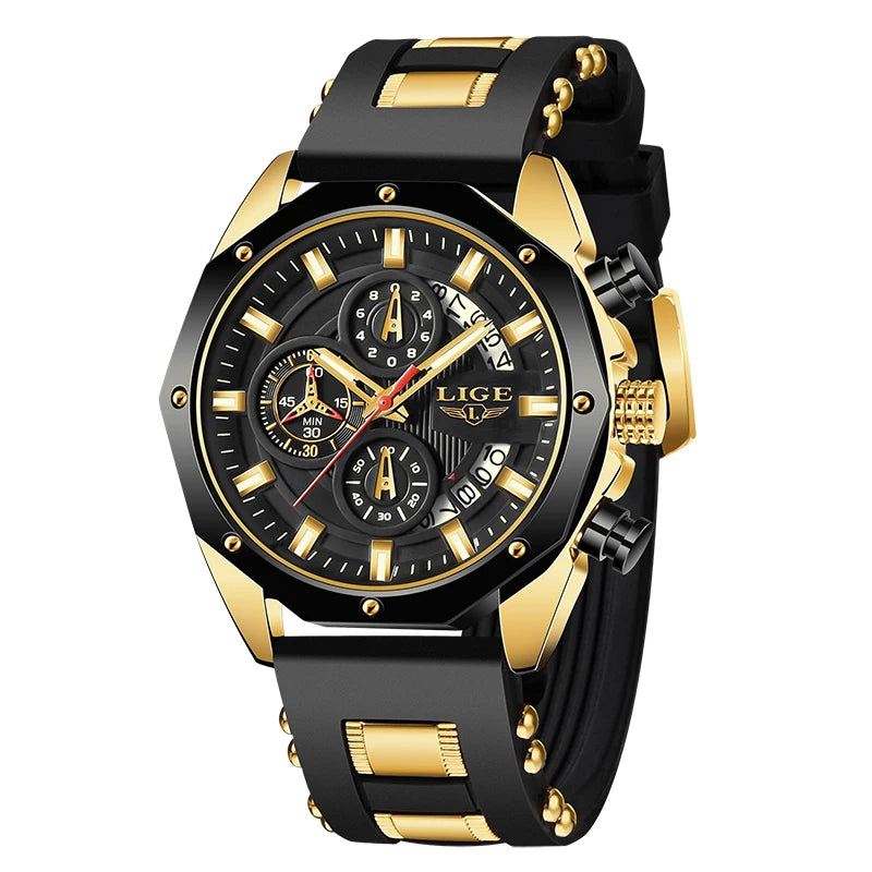 LIGE 2024 Men’s Luxury Sport Watch – Waterproof Silicone Strap Quartz Wristw