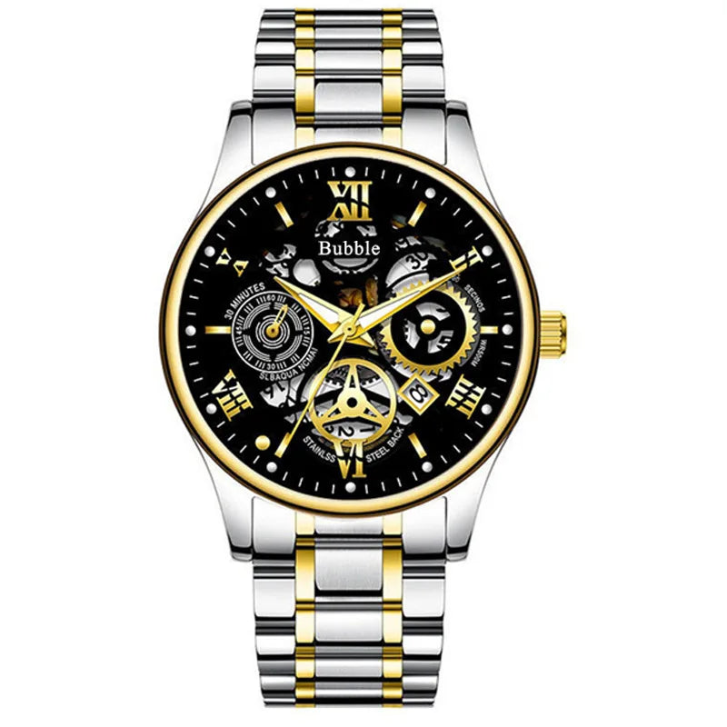 UTHAI Men's Luxury Quartz Watch – Waterproof, Roman Hollow Design