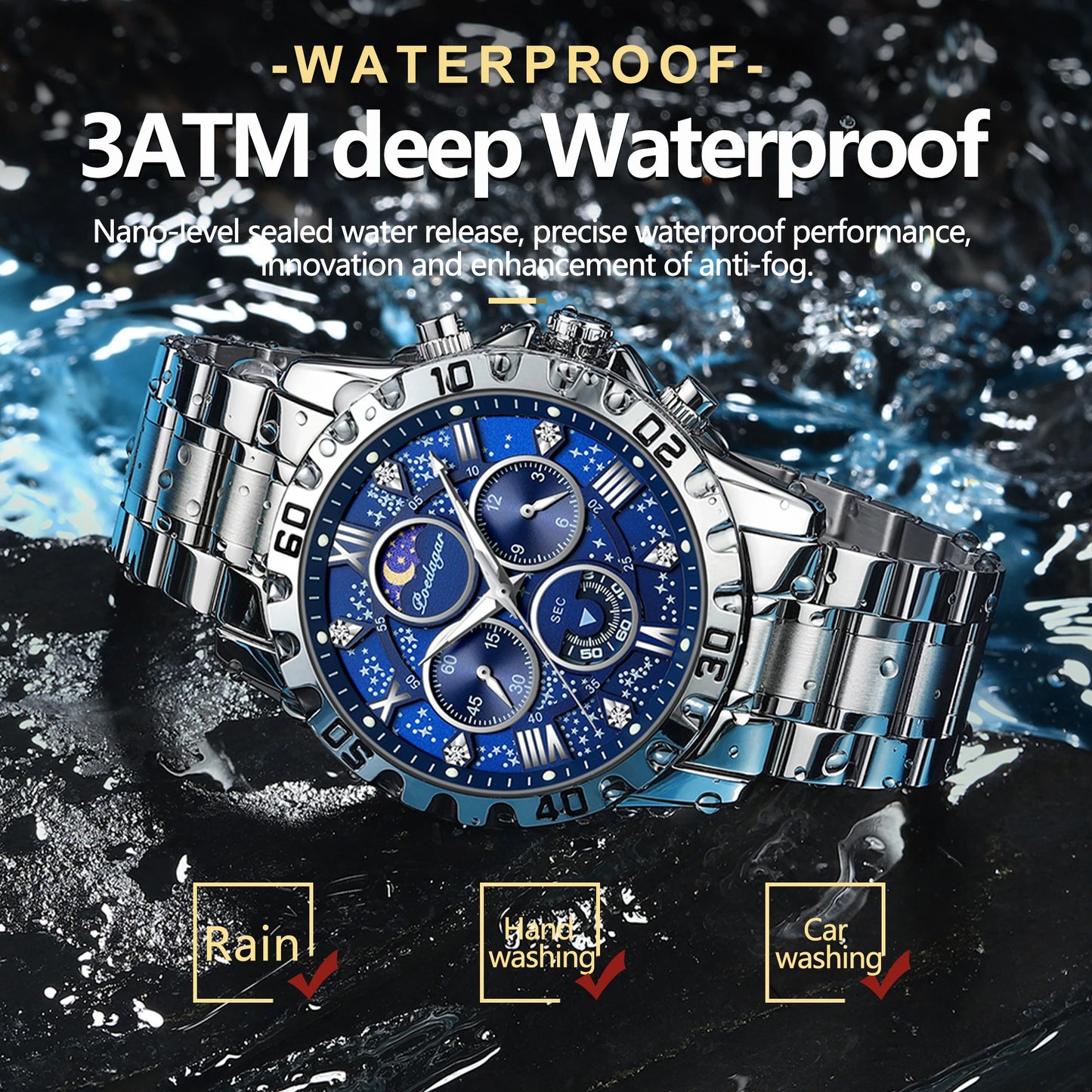 POEDAGAR Luxury Men's Watch – Waterproof Quartz Chronograph, Luminous Steel Sports Watch