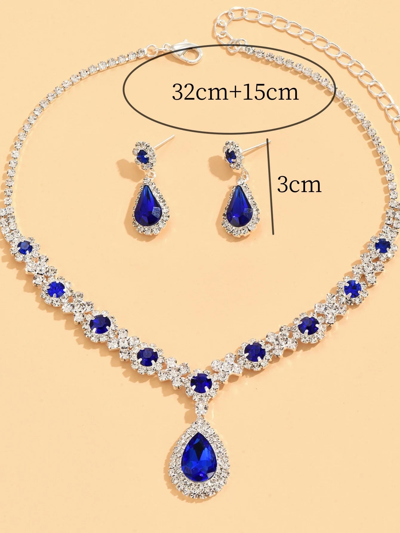 Elegant 3-Piece Crystal Droplet Necklace & Earrings Set for Women | Wedding & Evening Dress Jewelry
