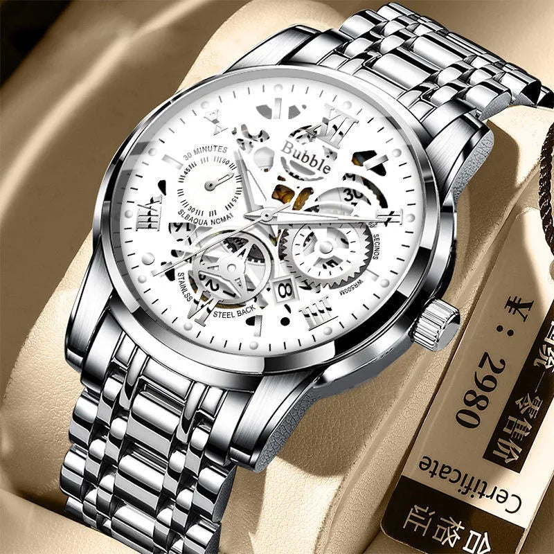 UTHAI Men's Luxury Quartz Watch – Waterproof, Roman Hollow Design