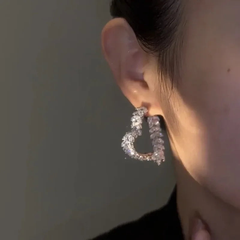 Korean Luxury Zircon Leaf Earrings – Elegant Heavy Industry Design for Women
