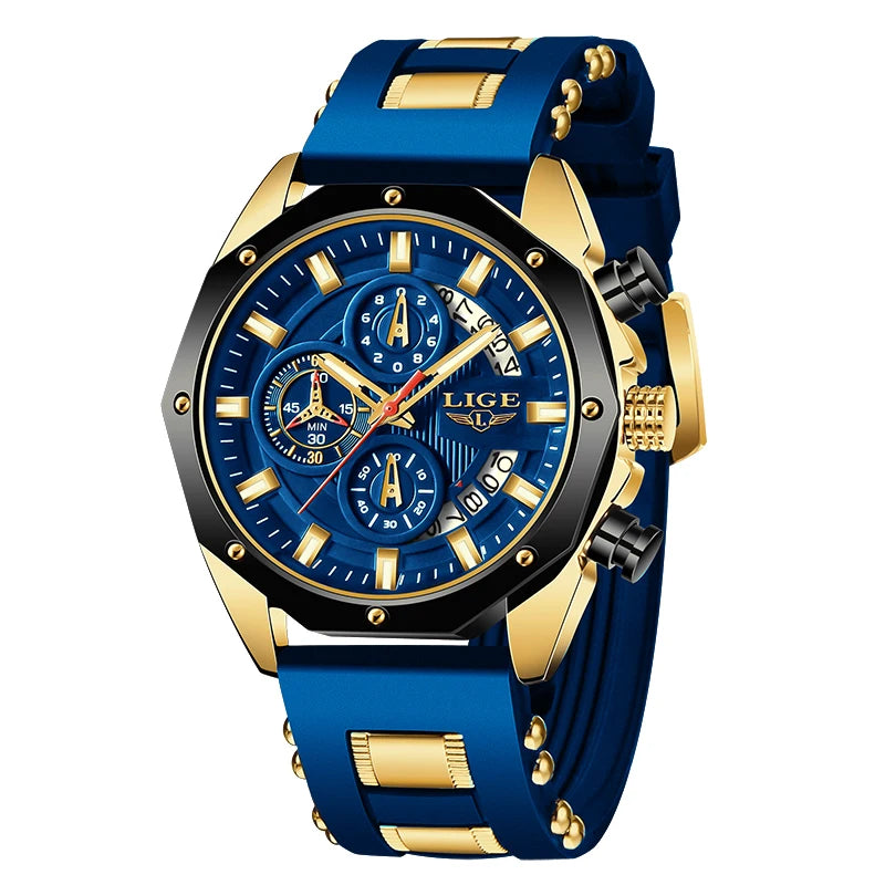 LIGE 2024 Men’s Luxury Sport Watch – Waterproof Silicone Strap Quartz Wristw