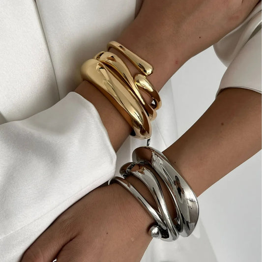 KMVEXO Wide Cuff Gold Bracelet – Vintage Punk Hip-Hop Bangle for Men & Women