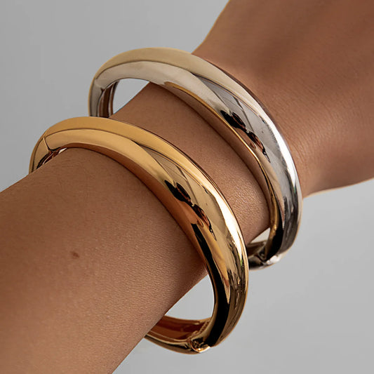 KMVEXO Round Smooth Bracelet Bangle – Minimalist Gold & Silver Charm Jewelry