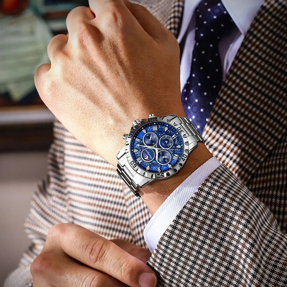 POEDAGAR Luxury Men's Watch – Waterproof Quartz Chronograph, Luminous Steel Sports Watch