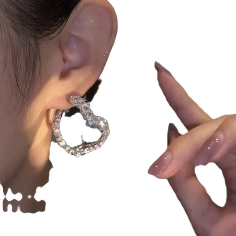 Korean Luxury Zircon Leaf Earrings – Elegant Heavy Industry Design for Women
