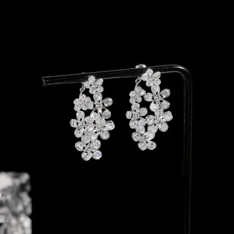 Korean Luxury Zircon Leaf Earrings – Elegant Heavy Industry Design for Women