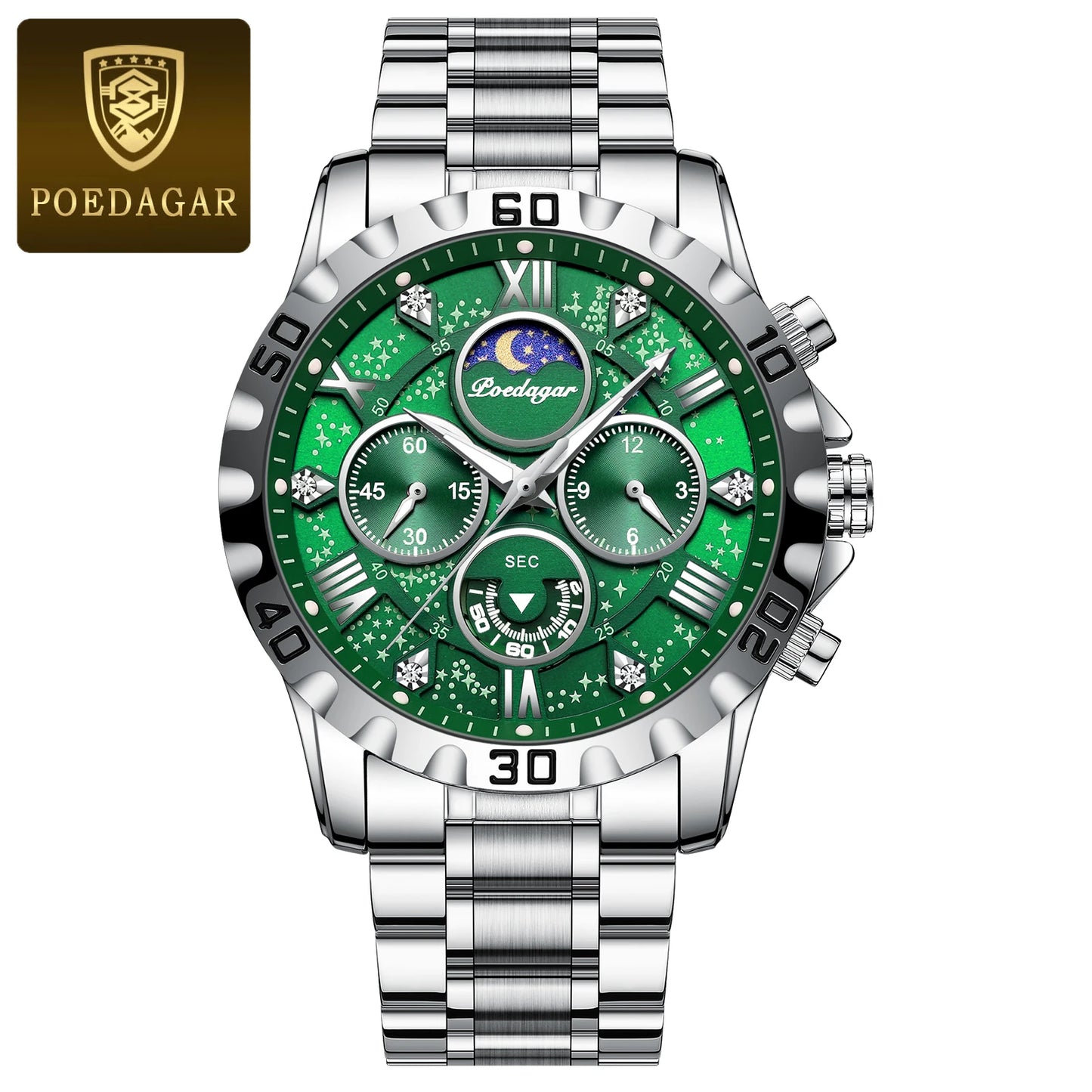 POEDAGAR Luxury Men's Watch – Waterproof Quartz Chronograph, Luminous Steel Sports Watch
