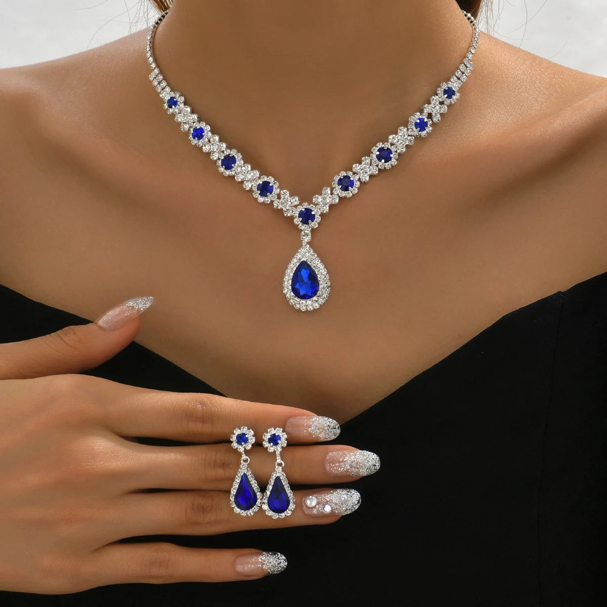 Elegant 3-Piece Crystal Droplet Necklace & Earrings Set for Women | Wedding & Evening Dress Jewelry