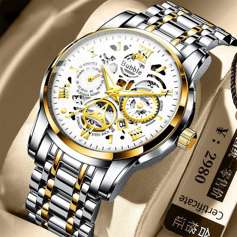 UTHAI Men's Luxury Quartz Watch – Waterproof, Roman Hollow Design