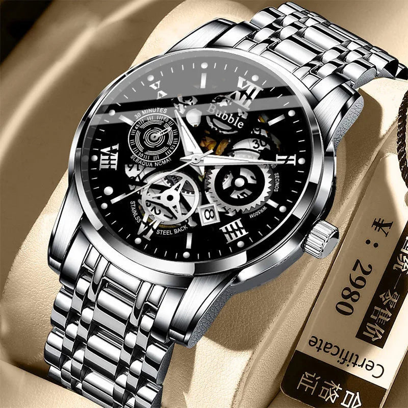 UTHAI Men's Luxury Quartz Watch – Waterproof, Roman Hollow Design