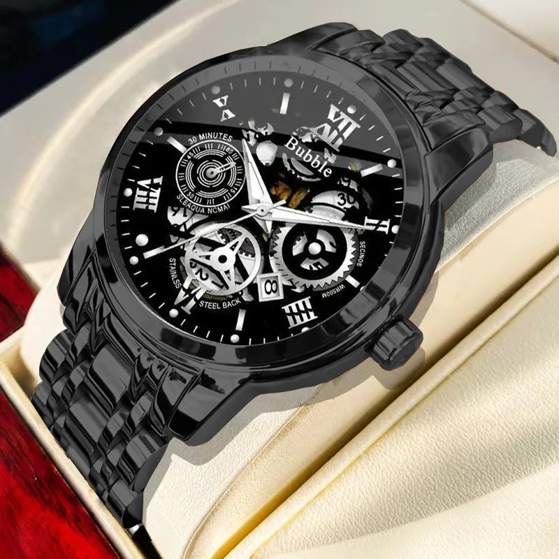 UTHAI Men's Luxury Quartz Watch – Waterproof, Roman Hollow Design