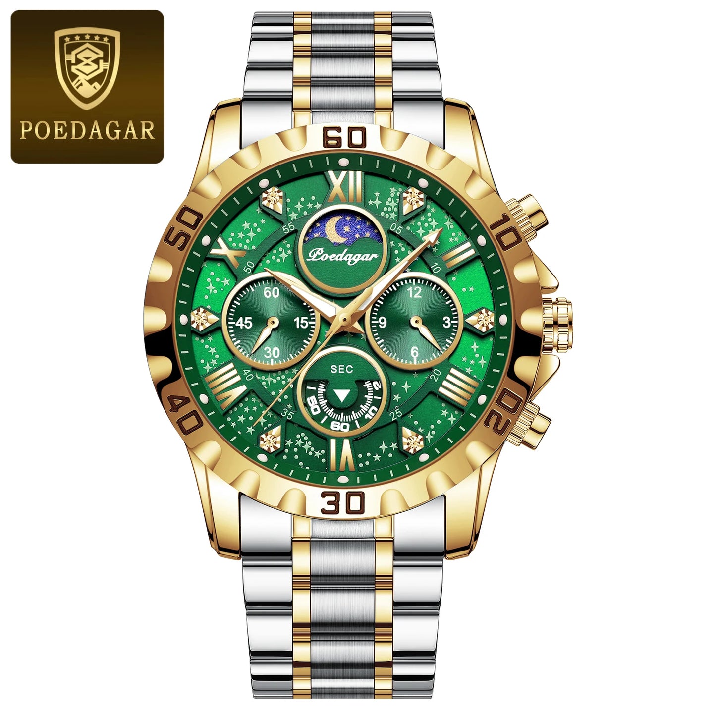 POEDAGAR Luxury Men's Watch – Waterproof Quartz Chronograph, Luminous Steel Sports Watch
